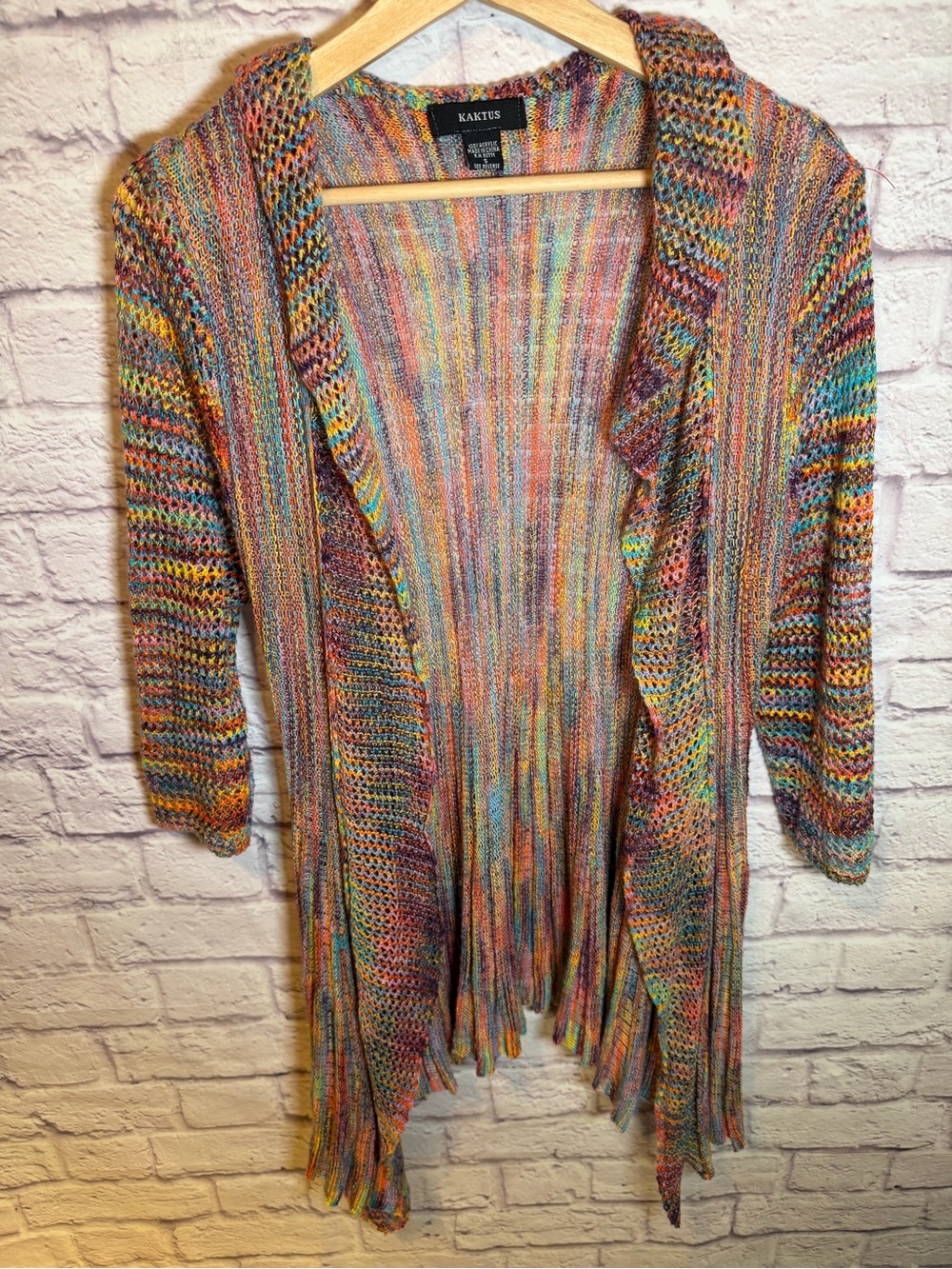 Kaktus Boho Cardigan s Multicolored Open Knit Long Line size small